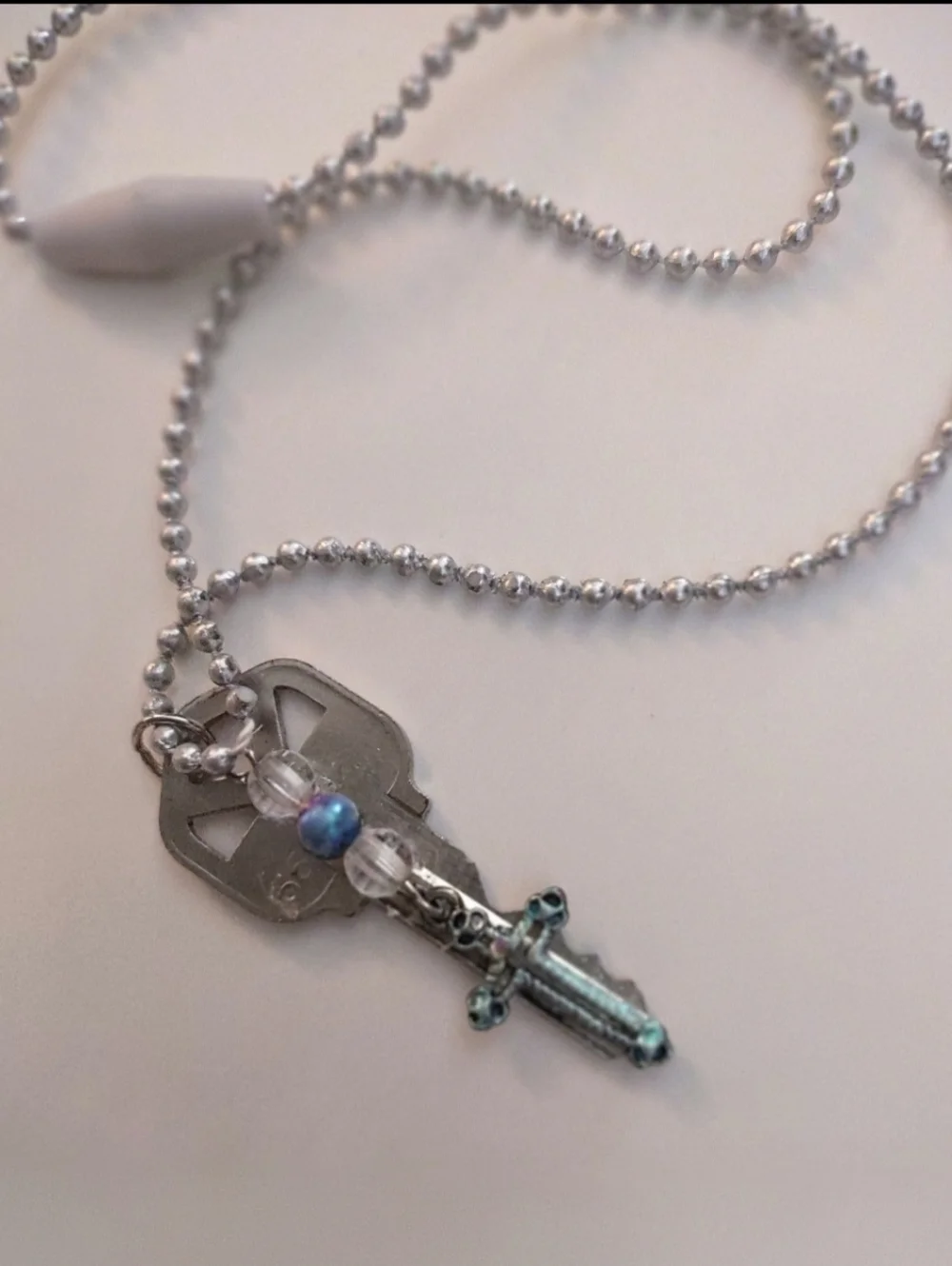 Kid's Key Necklace with Beads & Christian Cross - Picture 4 of 16